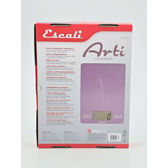 Escali Arti Classic Tempered Glass Kitchen Scale Violet Food Scale New - Picture 7 of 11